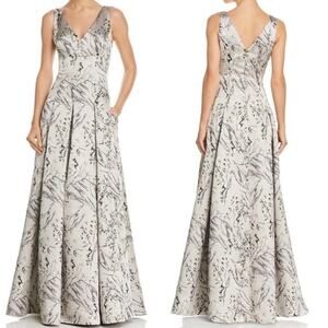 Aidan Mattox Silver Gray Floral Brocade Jacquard A-line Gown Prom Dress Size 0